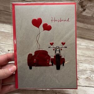 HUSBAND Valentine’s Day Card w/ Red Envelope Motorcycle by Papersong Brand New
